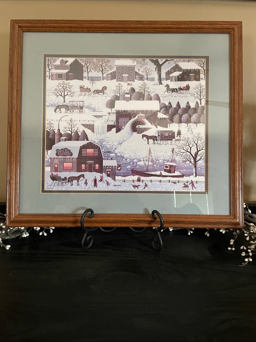 VTG Charles Wysocki Plumbelly’s Playground Folk Art Print-17.5x15.5” Oak Frame